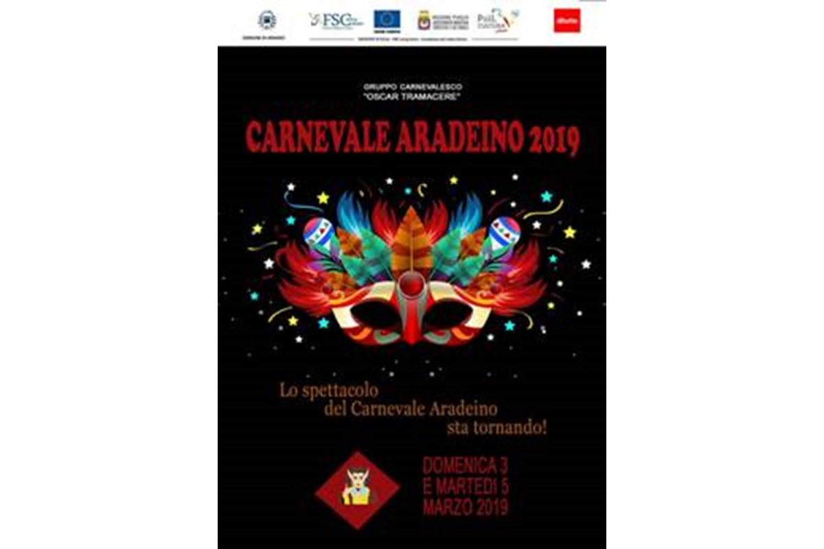 Carnevale Aradeino 2019: 3 e 5 Marzo le sfilate allegoriche, ma le emozioni della kermesse vivranno per 365 giorni tra cultura, arte e spettacolo