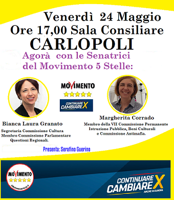 Venerdì 24 Maggio 2019 a Carlopoli le Senatrici 5 Stelle incontrano la Cittadinanza