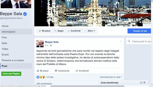 Milano, Beppe Sala, 'Mi autosospendo dalla carica di Sindaco'