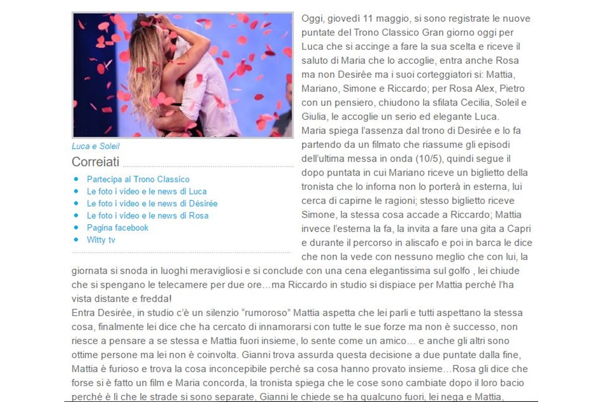 Anticipazioni Uomini e donne 11-05-17. Luca ha scelto Soleil